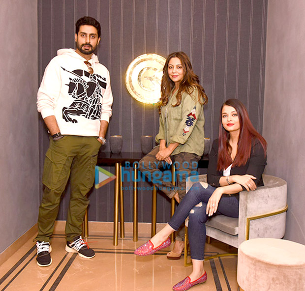 Aishwarya Rai Bachchan and Abhishek Bachchan with Manish Malhotra with Gauri Khan