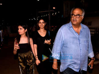 Boney Kapoor, Khushi Kapoor and Ishaan Khatter snapped post a movie screening
