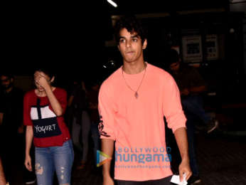 Boney Kapoor, Khushi Kapoor and Ishaan Khatter snapped post a movie screening