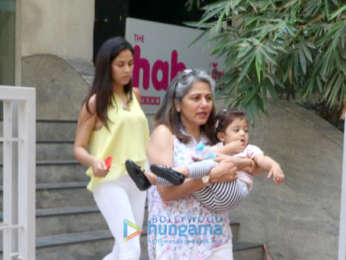 Mira Rajput snapped with Misha and her grandmother at a play school in Bandra