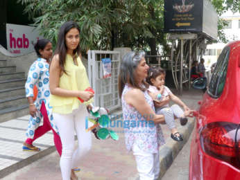 Mira Rajput snapped with Misha and her grandmother at a play school in Bandra