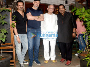 Raazi music directors Shankar Ehsaan Loy with Gulzar in Bandra