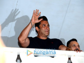 Salman Khan snapped in the balcony at Galaxy Apartments