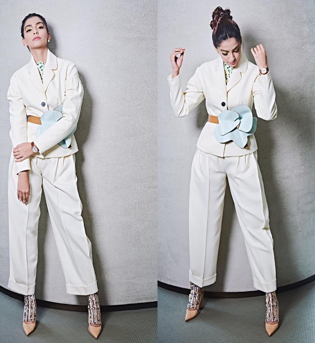Sonam Kapoor in a Delpozo suit from their Fall Winter 2018 collection