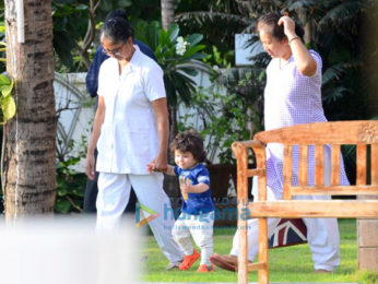 Taimur Ali Khan snapped in the garden at Amrita Arora's residence