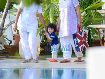 Taimur Ali Khan snapped in the garden at Amrita Arora's residence