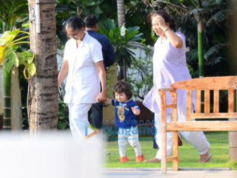 Taimur Ali Khan snapped in the garden at Amrita Arora's residence