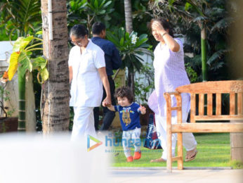 Taimur Ali Khan snapped in the garden at Amrita Arora's residence