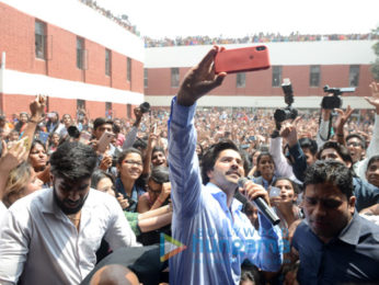 Varun Dhawan snapped promoting October at a college in Delhi