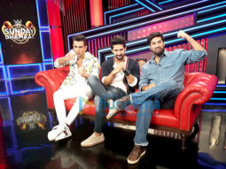 Cast of the film 3 Dev shoot for WWE Sunday Dhamaal with Salil Acharya