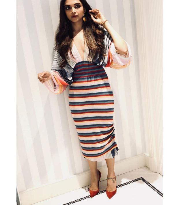 Deepika Padukone in a striped number on Day 1 of Cannes 2018