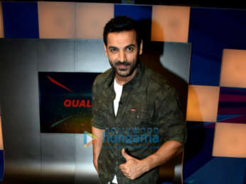 John Abraham snapped on sets of Kent Cricket Live promoting his film Parmanu