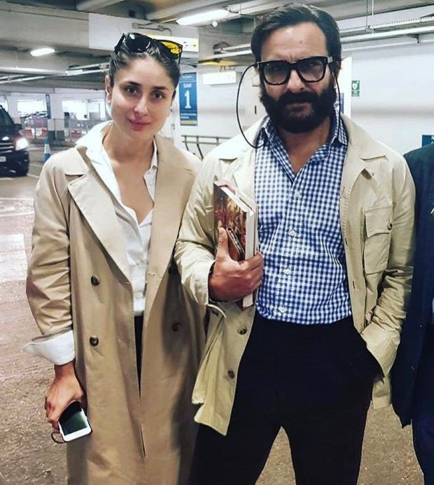 Kareena Kapoor Khan and Saif Ali Khan twin in beige trench coats in London Kareena Kapoor Khan and Saif Ali Khan twin in beige trench coats in London