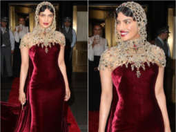 On Fleek in red velvet, gold veil and bright lips- The fabulous Priyanka Chopra poses and astounds at Met Gala 2018!