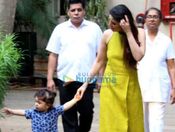 Saif Ali Khan and Kareena Kapoor Khan snapped with their son Taimur at Mehboob Studios in Bandra