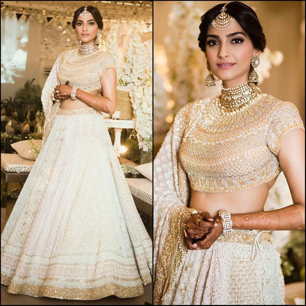 Sonam Kapoor in Abu Jani and Sandeep Khosla ensemble for Mehendi