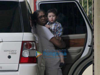 Taimur Ali Khan snapped outside Karisma Kapoor's residence