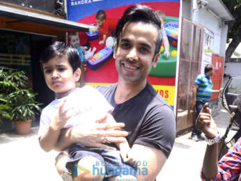 Tusshar Kapoor snapped with his son Laksshya outside the gym in Bandra