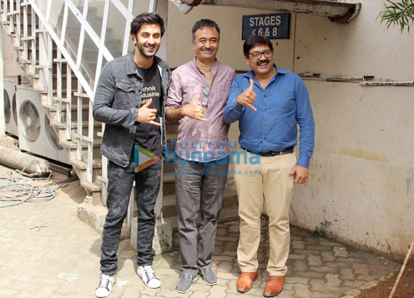 Ranbir Kapoor, Vidhu Vinod Chopra and Rajkumar Hirani promote Sanju at  Mehboob Studios in Bandra