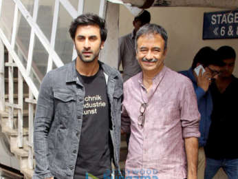 Ranbir Kapoor, Rajkumar Hirani and Vidhu Vinod Chopra snapped during media interviews at Mehboob Studio for Sanju