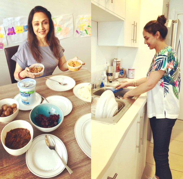 Hema Malini and Esha Deol Takhtani bond over cooking and doing the dishes [see pic]