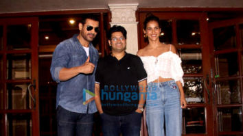 John Abraham, Aisha Sharma and Milap Zaveri snapped at the Radio City office in Bandra