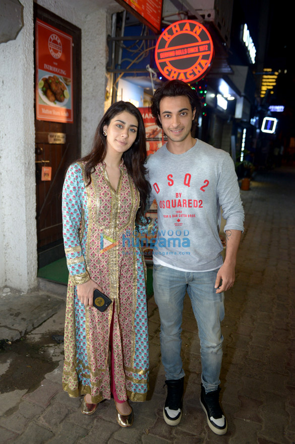 aayush sharma and warina hussain snapped at loveratri promotions at khan chacha kabab khan market in new delhi 6
