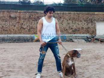 Gurmeet Choudhary snapped at Juhu beach with his dog