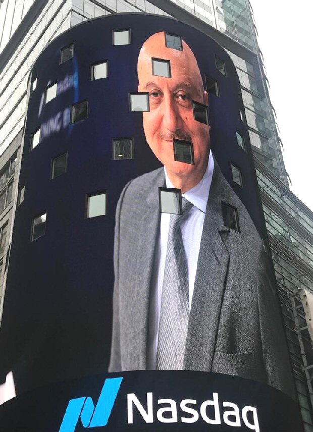 Anupam Kher rings the Nasdaq bell at Times Square during New Amsterdam promotions!