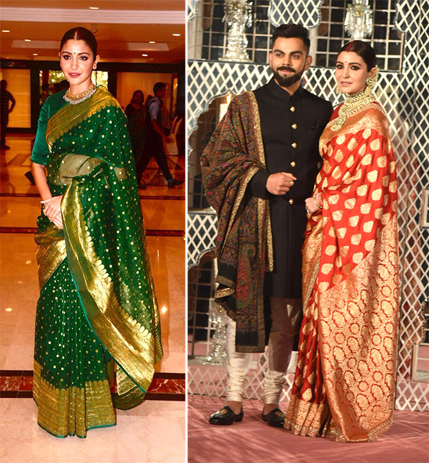 Anushka Sharma in a Benarasi saree versus her wedding reception in Delhi