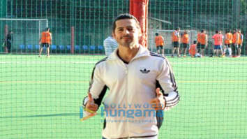 Dino Morea and Ahan Shetty snapped during a football match