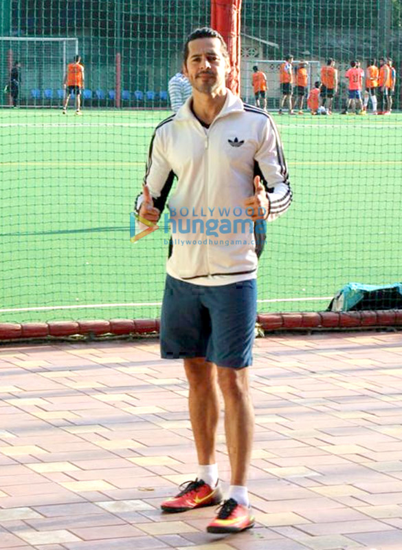 Dino Morea and Ahan Shetty snapped during a football match