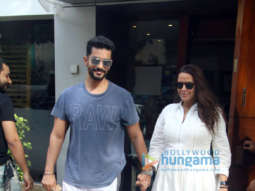 Neha Dhupia and Angad Bedi spotted at Bandra