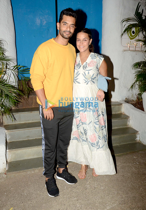 Neha Dhupia and Angad Bedi spotted at Olive in Bandra