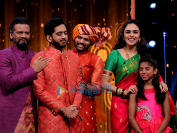 Amruta Khanvilkar snapped on sets of the show Marathi Super Dancer