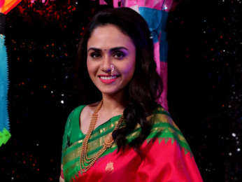 Amruta Khanvilkar snapped on sets of the show Marathi Super Dancer