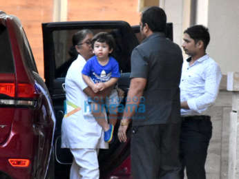 Taimur Ali Khan snapped at Amrita Arora's residence in Bandra