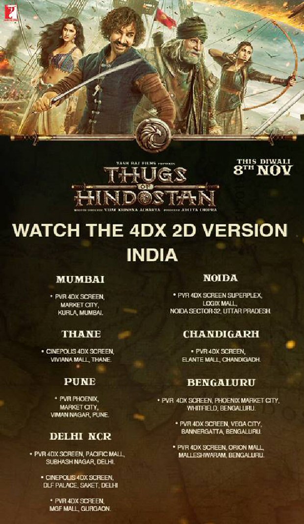 YRF to release Aamir Khan - Amitabh Bachchan starrer Thugs of Hindostan in 4DX across the world YRF to release Aamir Khan - Amitabh Bachchan starrer Thugs of Hindostan in 4DX across the world