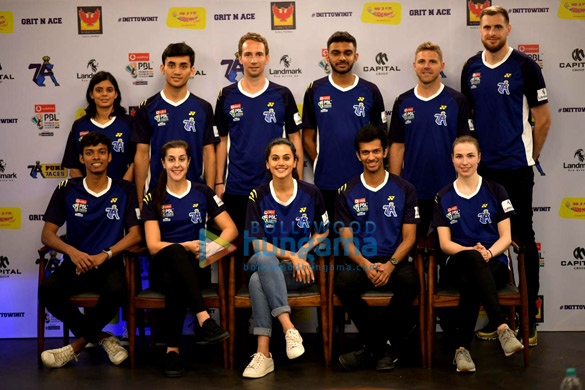 Taapsee Pannu snapped at the unveiling of the new jersey of her badminton team Pune7Aces
