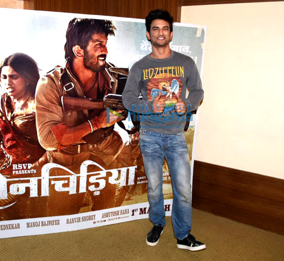 bhumi pednekar and sushant singh rajput snapped during media interactions for their film sonchiriya 5