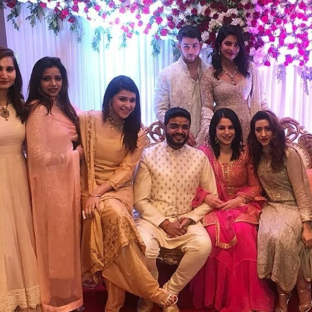Priyanka Chopra and Nick Jonas twin in their traditional avatars during Siddharth Chopra's roka ceremony