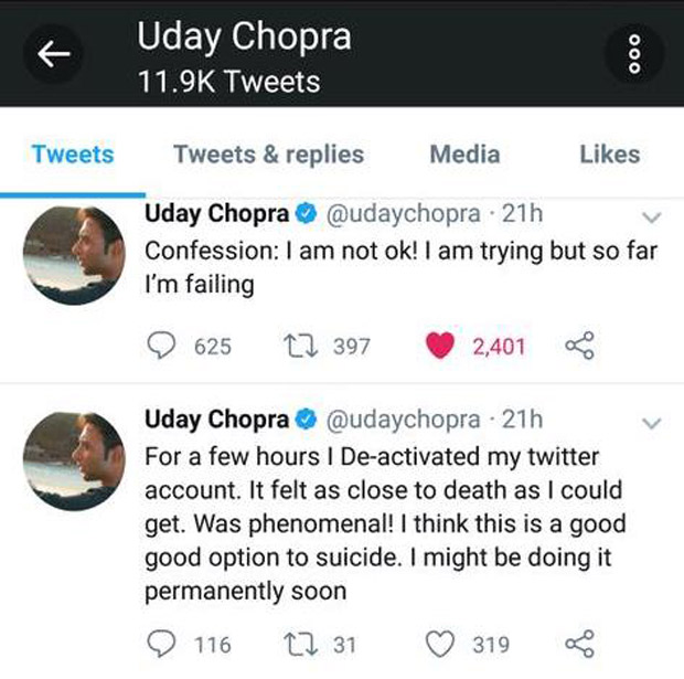 When Uday Chopra left fans worried over ‘suicide’ posts on Twitter