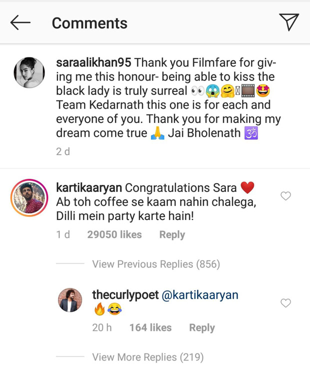 Filmfare Awards 2019: Kartik Aaryan asks Sara Ali Khan out after she wins an award for Kedarnath