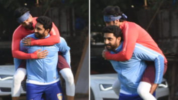 Abhishek Bachchan gives Ranbir Kapoor a piggyback ride during football match (See photos)