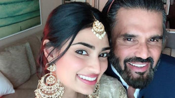 Athiya Shetty and Suniel Shetty are all smiles as they pose for a selfie at a wedding