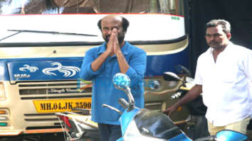 Rajinikanth snapped during a shoot in Bandra