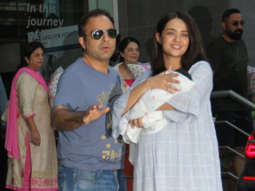 Surveen Chawla snapped with her new born baby after her discharge from hospital