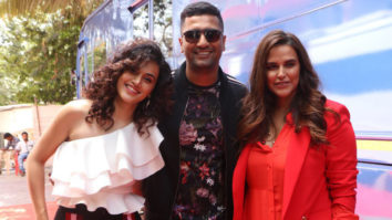 Vicky Kaushal and Taapsee Pannu snapped with Neha Dhupia on the sets of BFFs with Vogue season 3