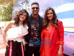 Vicky Kaushal and Taapsee Pannu snapped with Neha Dhupia on the sets of BFFs with Vogue season 3