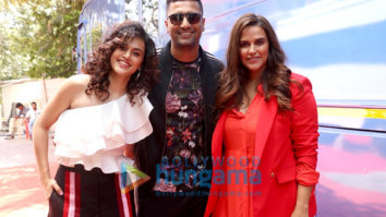 Vicky Kaushal and Taapsee Pannu snapped with Neha Dhupia on the sets of BFFs with Vogue season 3